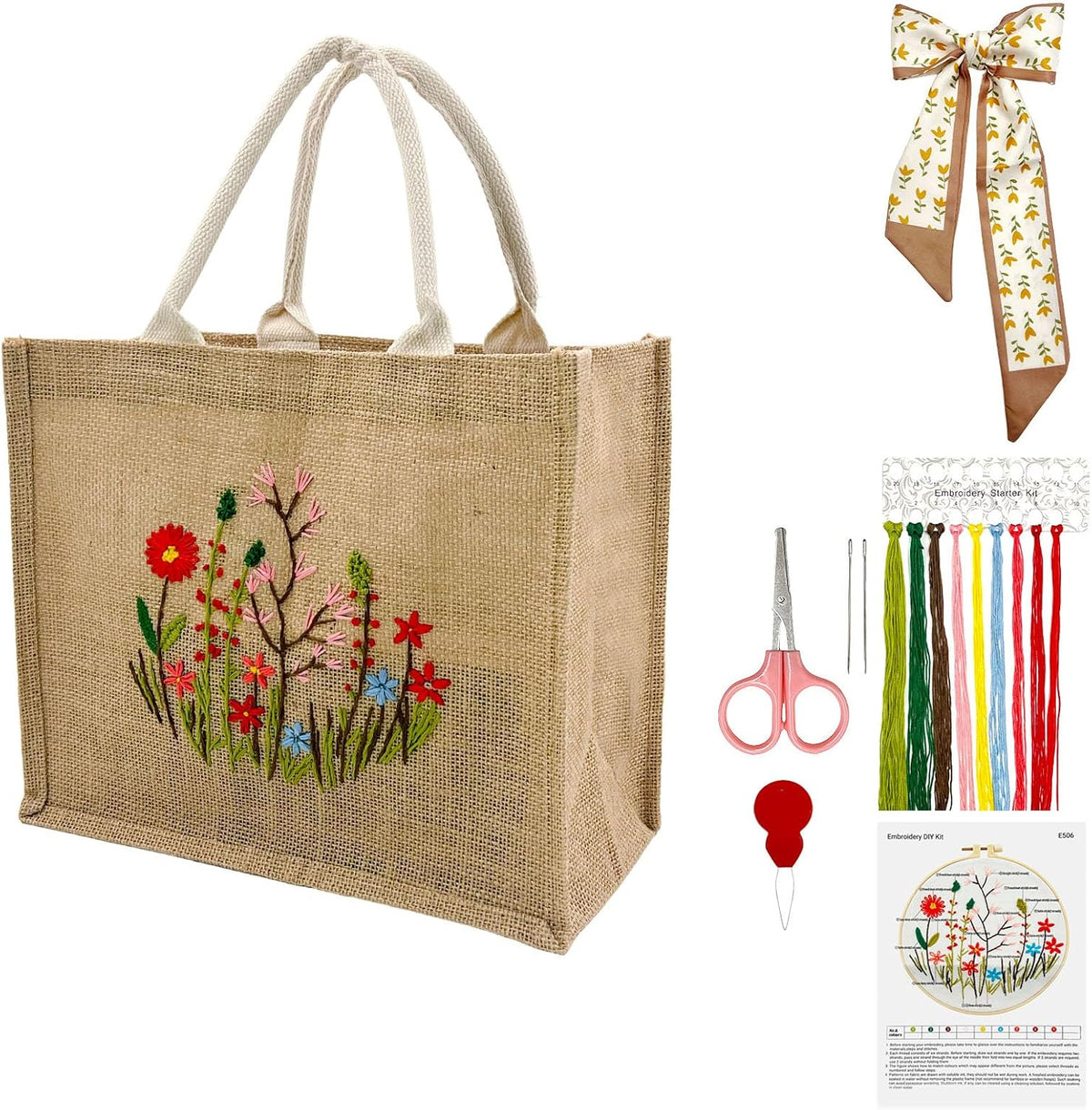 SNAIL GARDEN Linen Tote Bag DIY Embroidery Kit for Beginners with