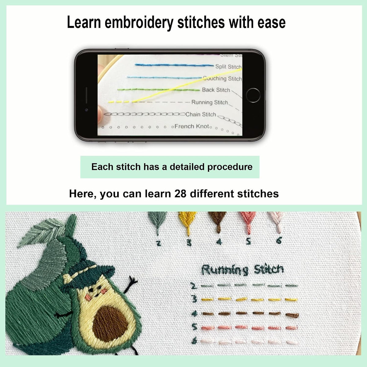 Myfelicity 3 Embroidery kit for Beginners, Beginner Embroidery Kit for