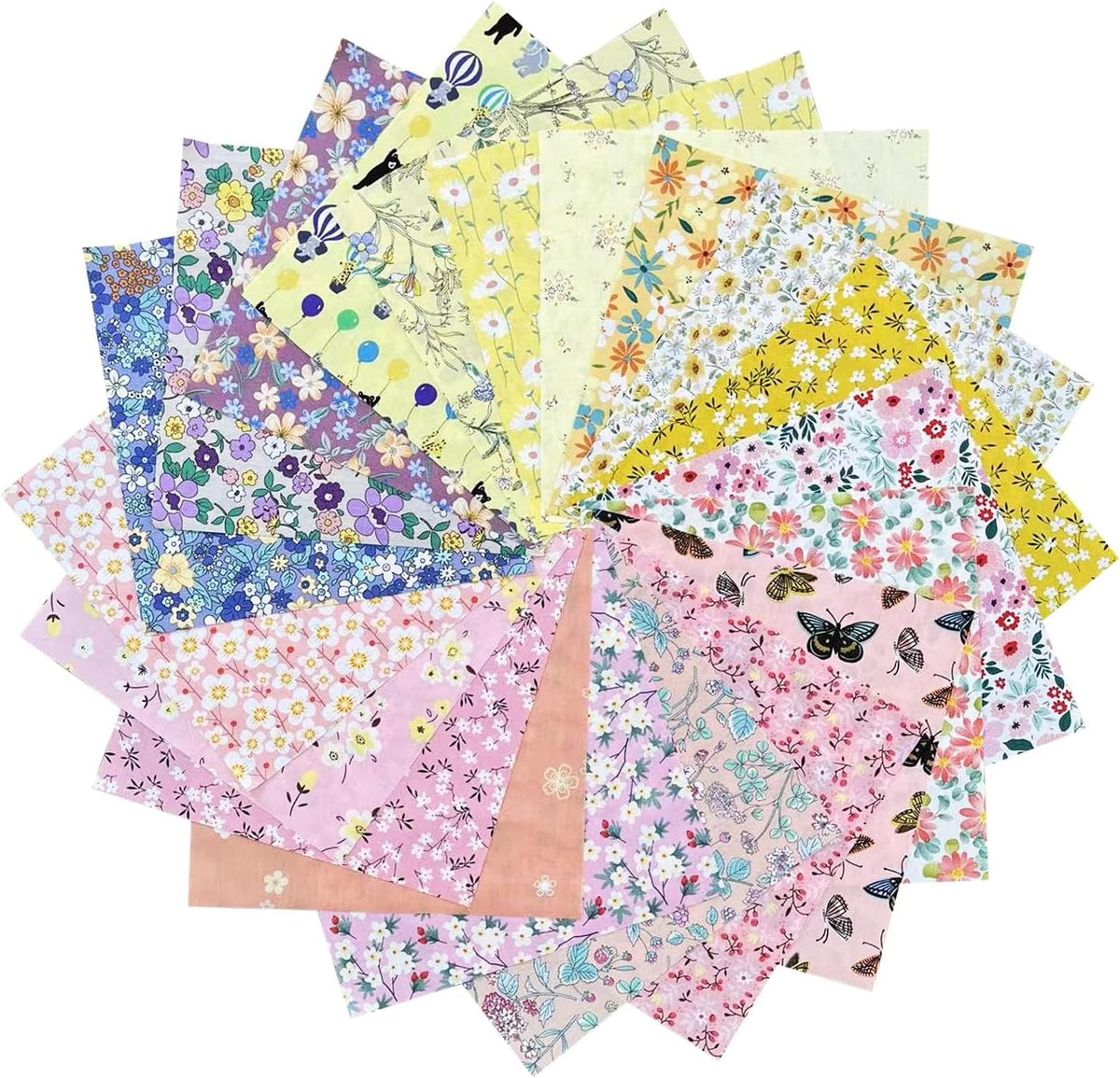 HANPATQUI 50PCS 5 x 5 inch 100% Cotton Fabric-Floral