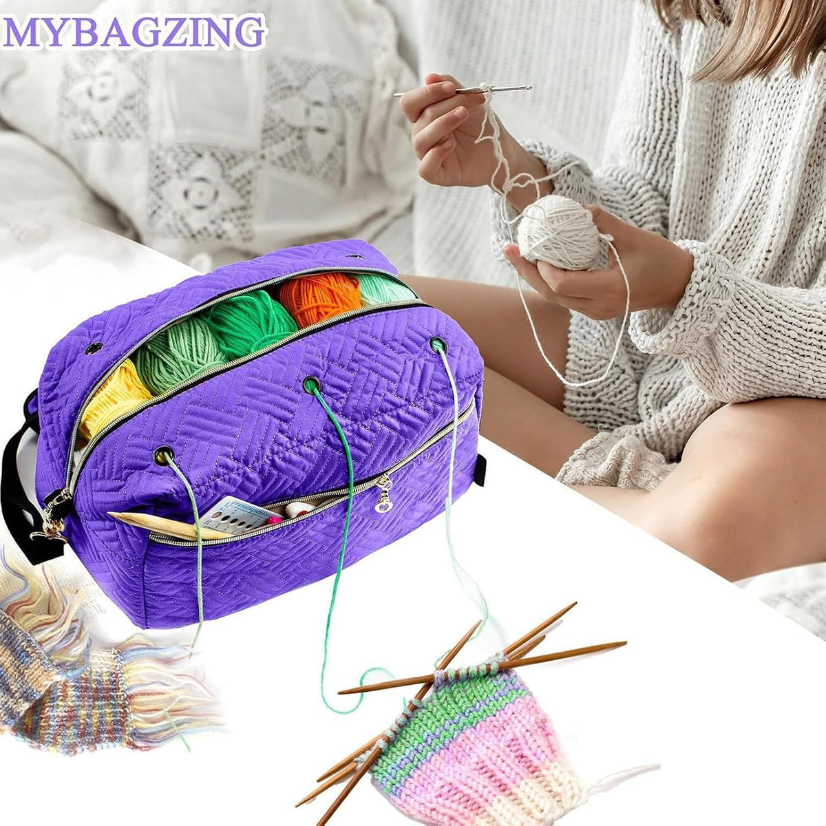 Tomotato Knitting Bag Yarn Storage Organizer with Adjustable Shoulder