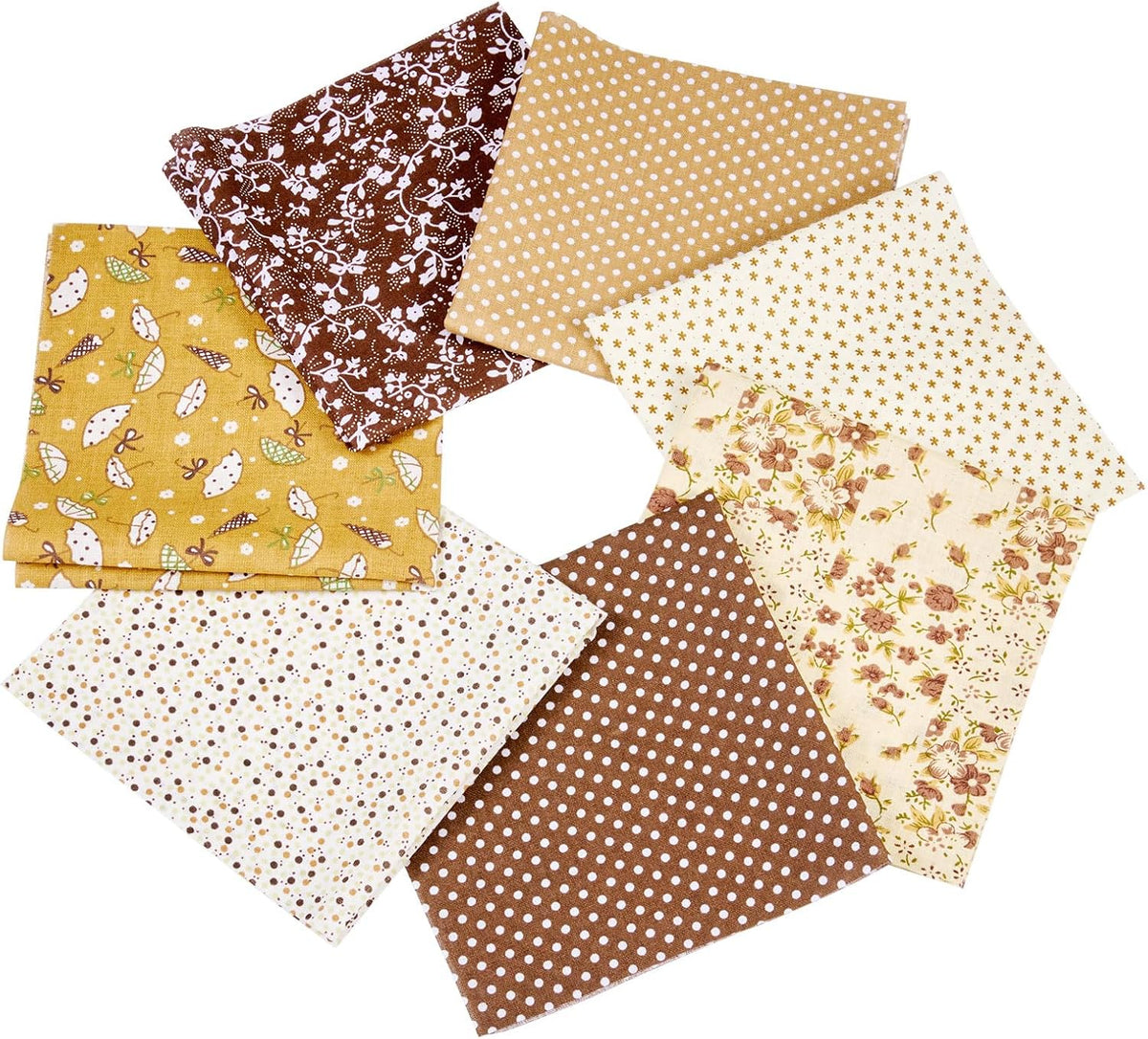 KISSITTY 10"x10" Flower Cotton Fabric Brown Color 7 Sheets Floral