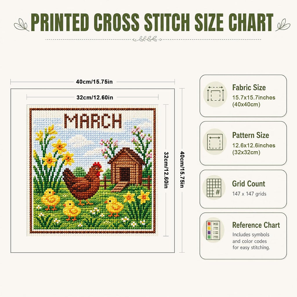 Stamped Cross Stitch Kit for Adults Chicks 14CT 40x40cm