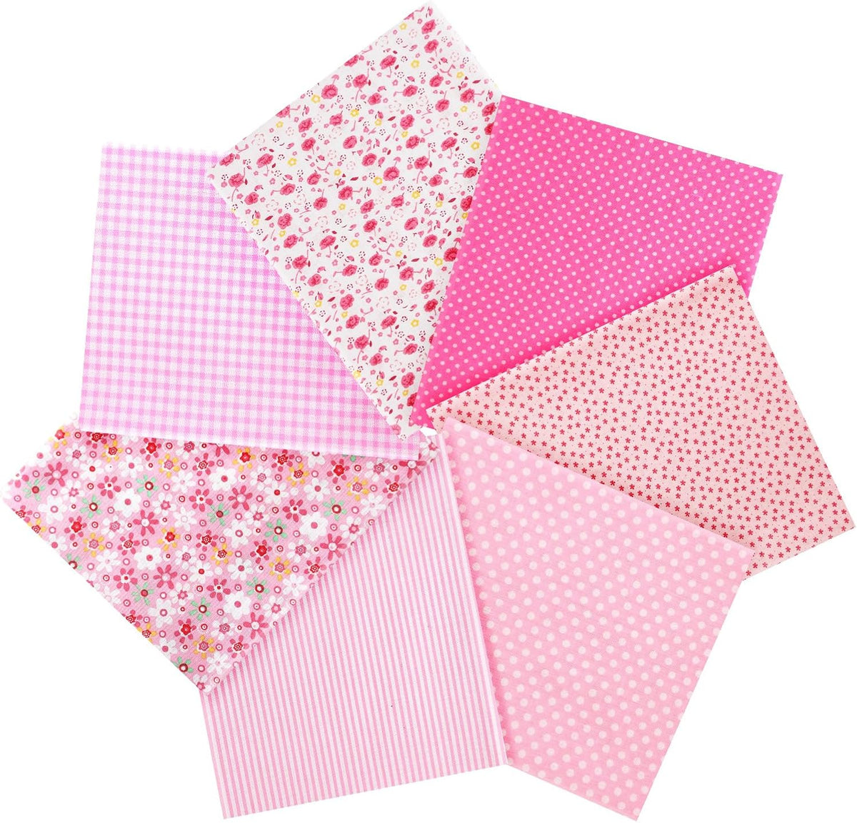 Ainiv 7pcs 100% Cotton Quilting Fabric Bundles, 19.68"x19.68", Pink