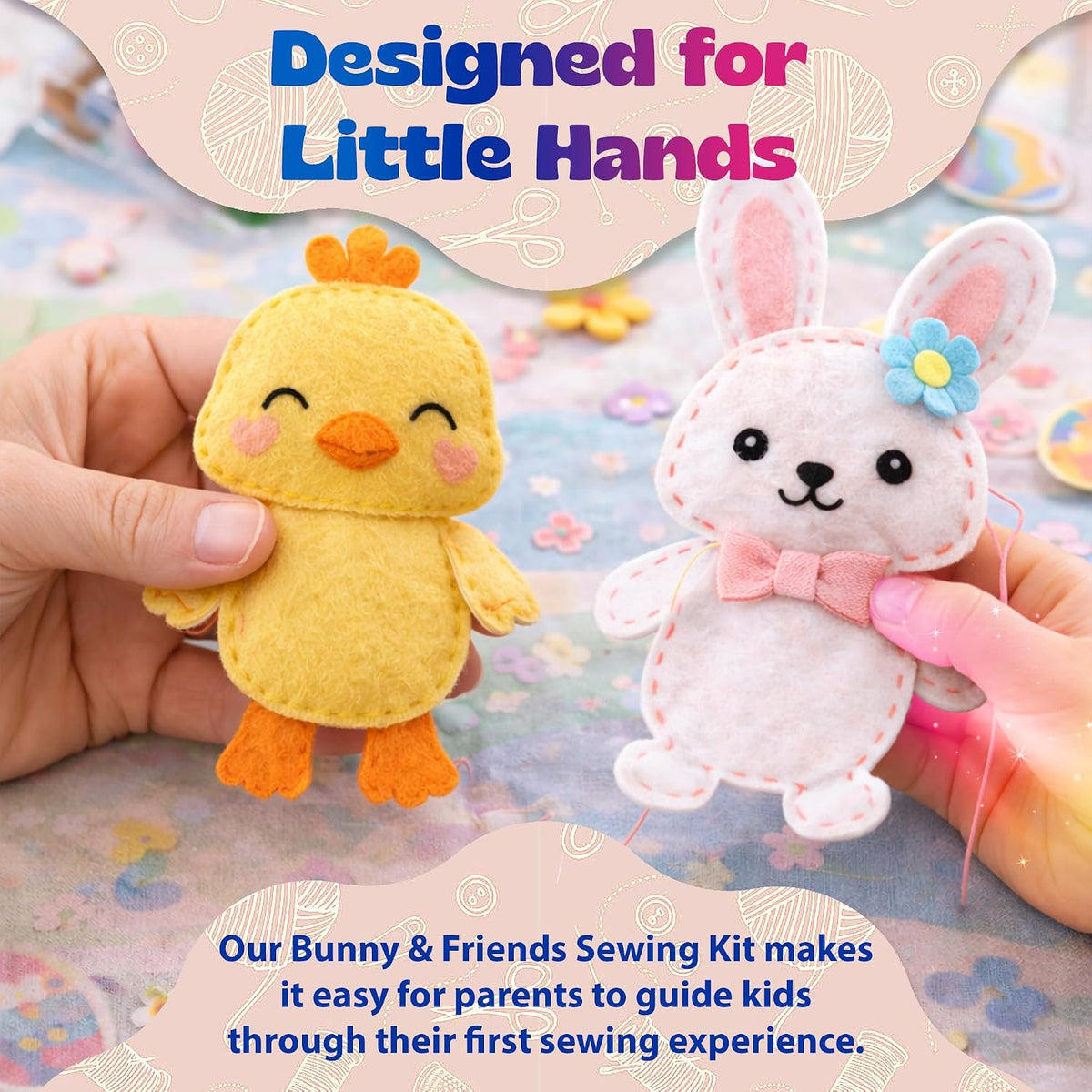 Pinwheel Crafts Bunny Sewing Kit for Kids – DIY Felt Sewing Craft Kit