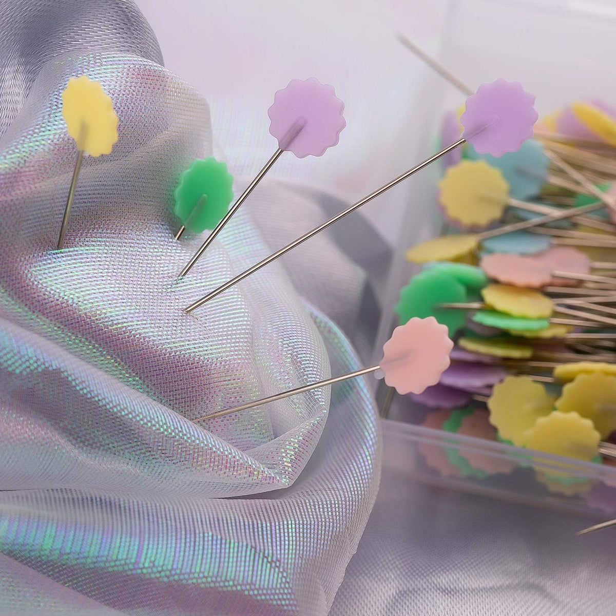 Luter 200pcs Flat Flower Head Pins with a Storage Box Quilting Pins