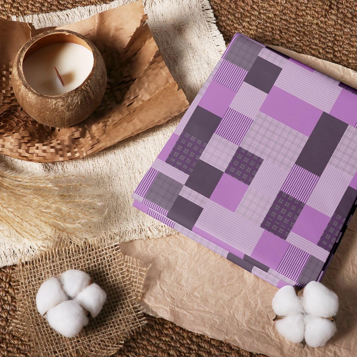 jejeloiu Purple Plaid Cotton Fabric 1 Yard