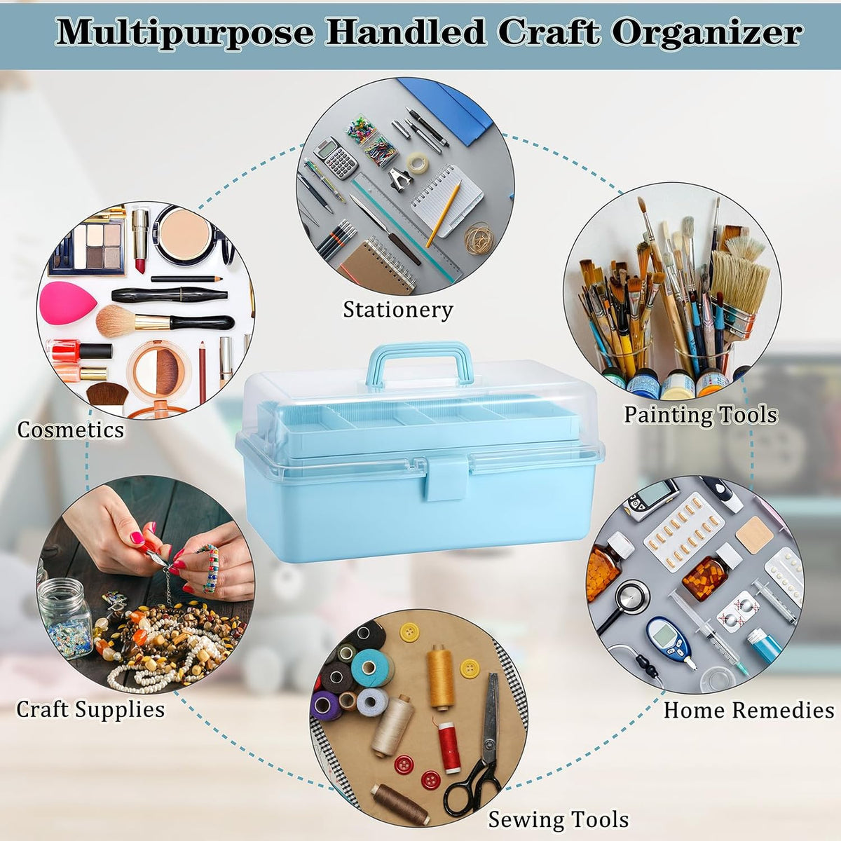 Tackle Box, 15-Inch Extra Large Art Storage Box with 3-Layer Folding