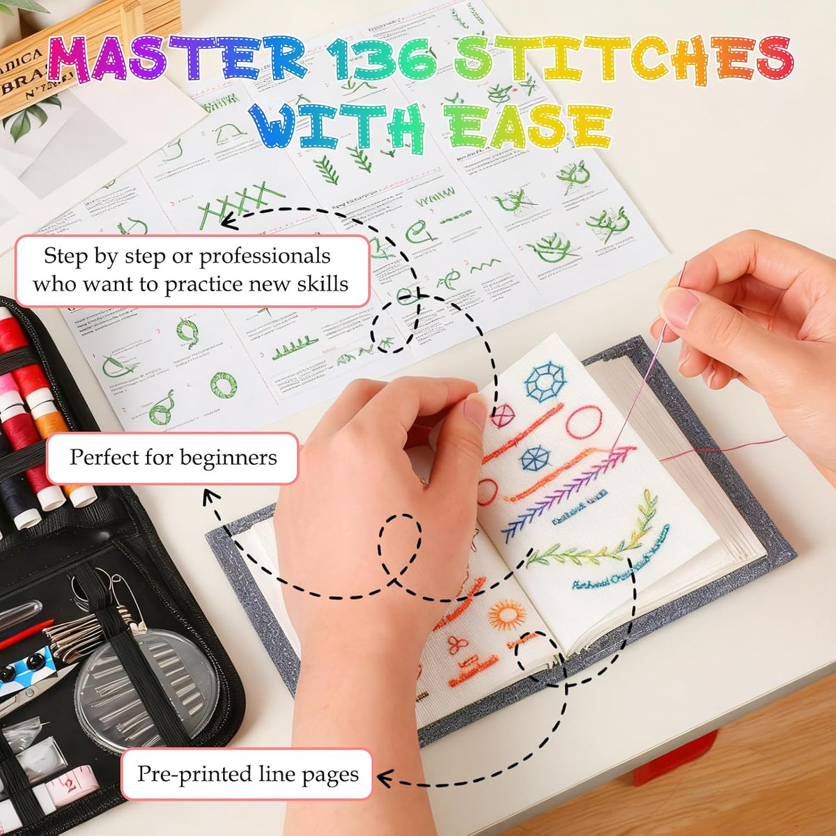 Embroidery Stitch Book Kit, The Ultimate DIY Embroidery Learning