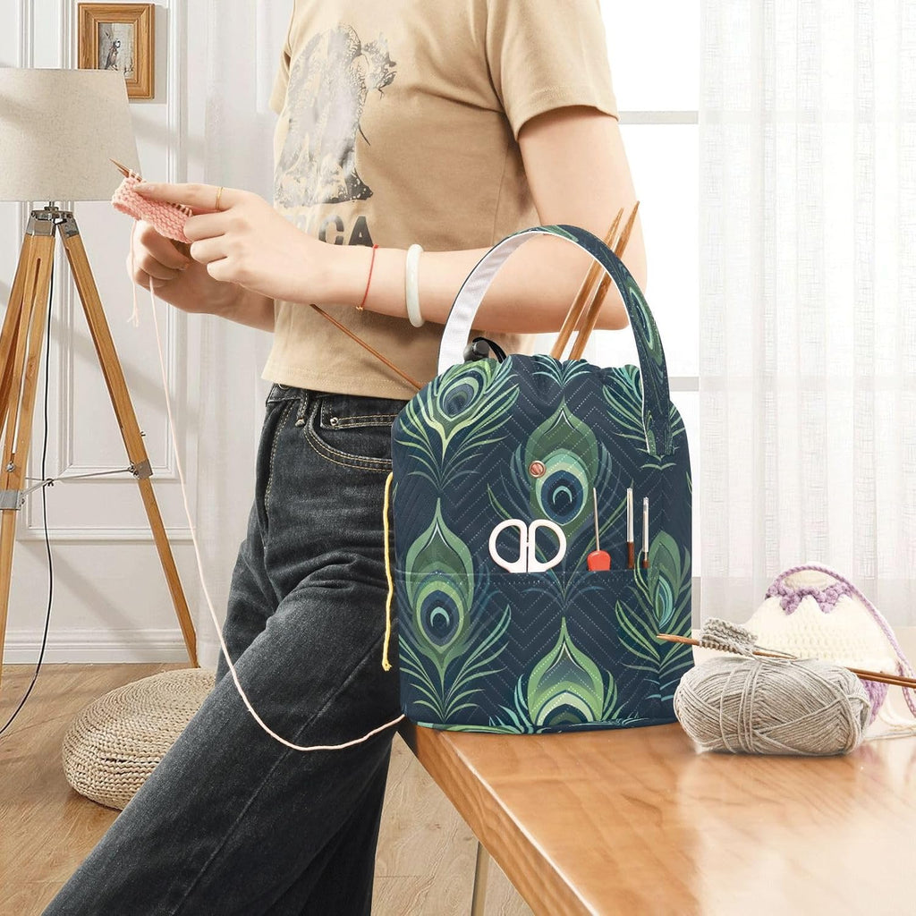 YETTASBIN Peacock Feather Yarn Storage Bag, Large Crochet Knitting Bag
