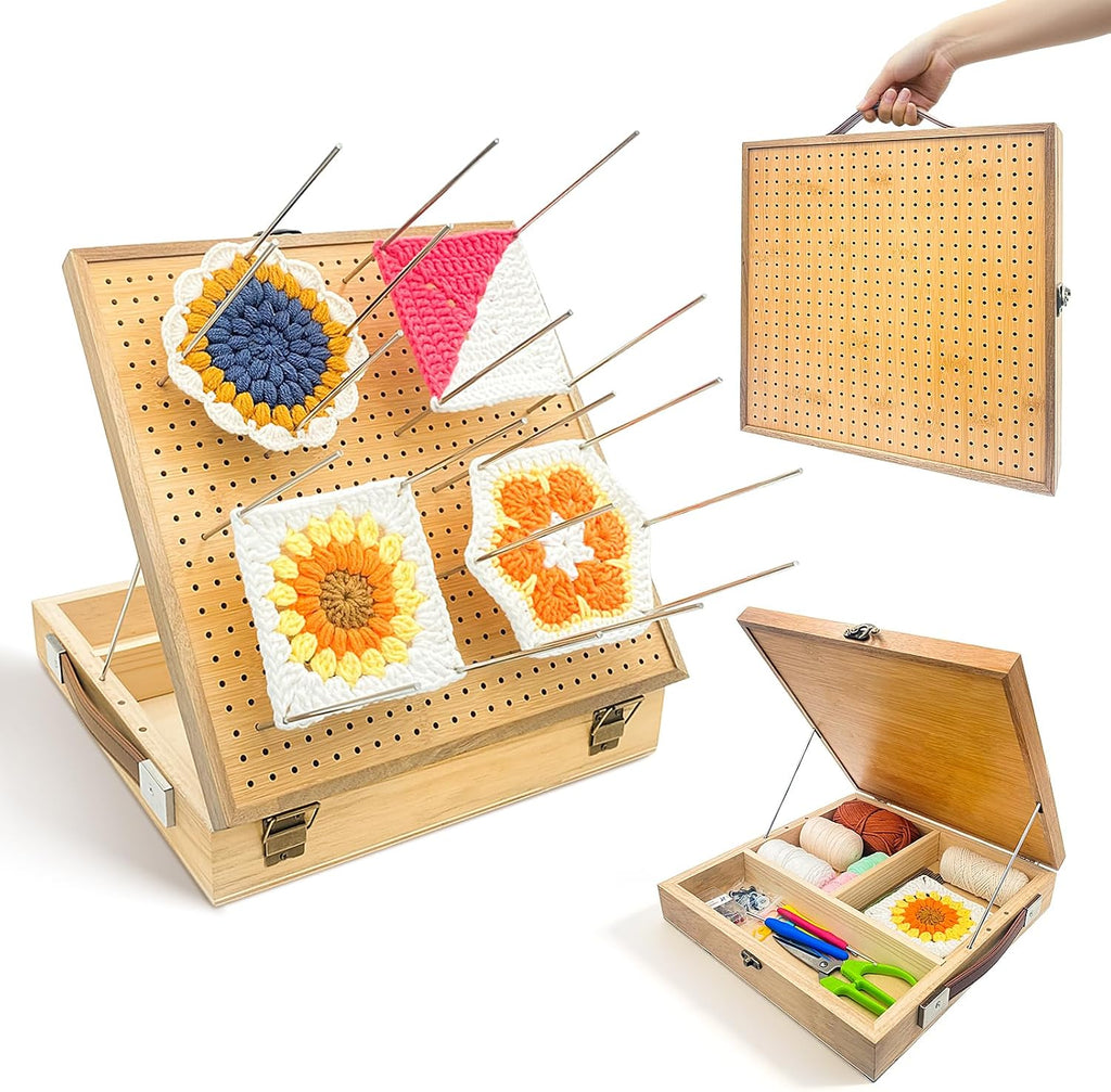 VISQELO 12" Wooden Crochet Blocking Board with Storage Drawer