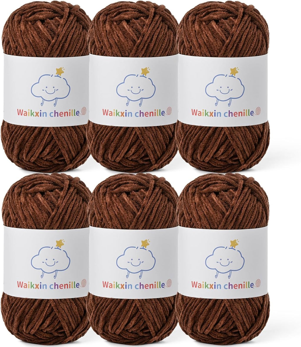 6 Pack of Skinny Chenille Yarn for Crocheting, Amigurumi Yarn&Baby