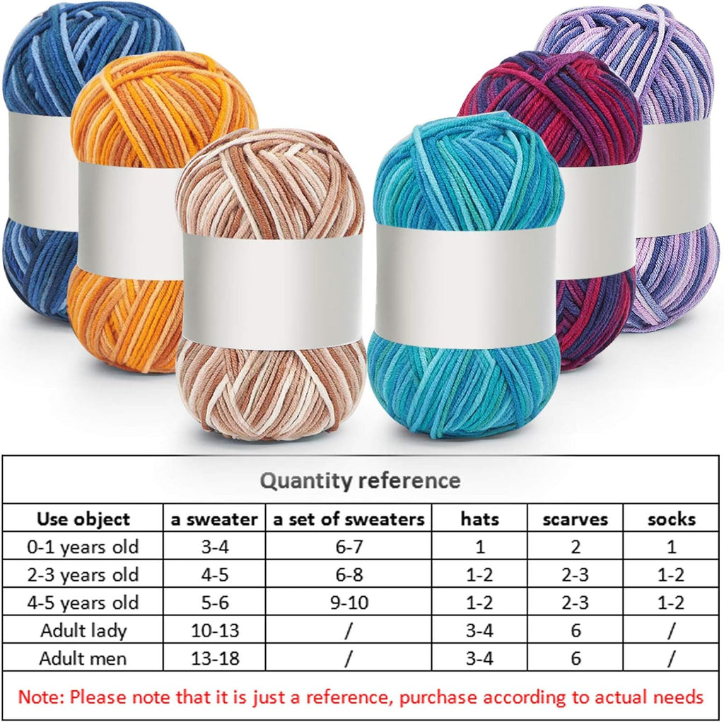 6 Pieces 50 g Crochet Yarn Multicolor Acrylic, 5-ply, Classic Color