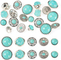 Beadthoven 20pcs Turquoise Alloy Buttons Antique Silver Metal Shank