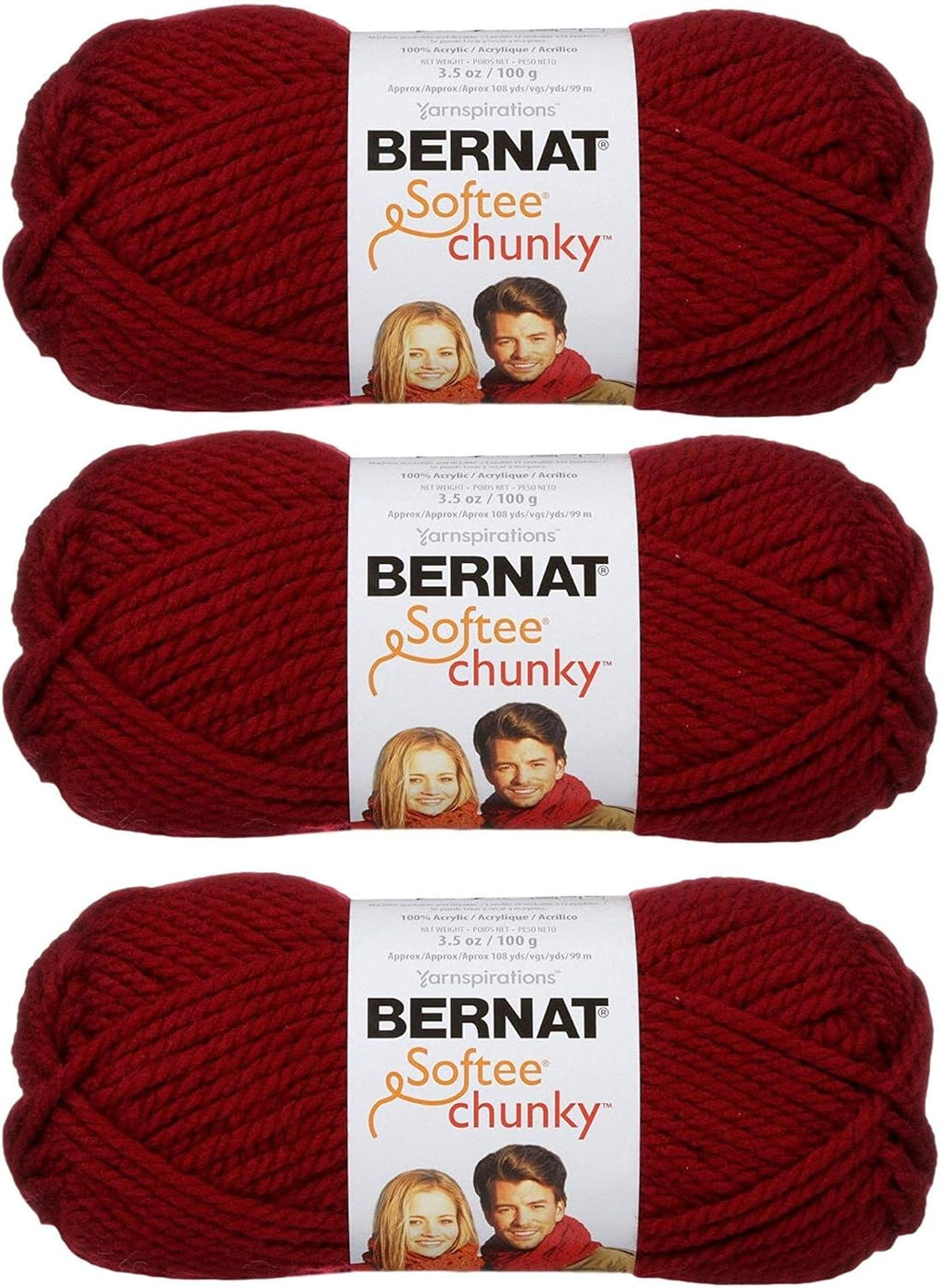 Bernat Softee Chunky 3-Pack Yarn - (6) Gauge 100% Acrylic - 3.5 oz