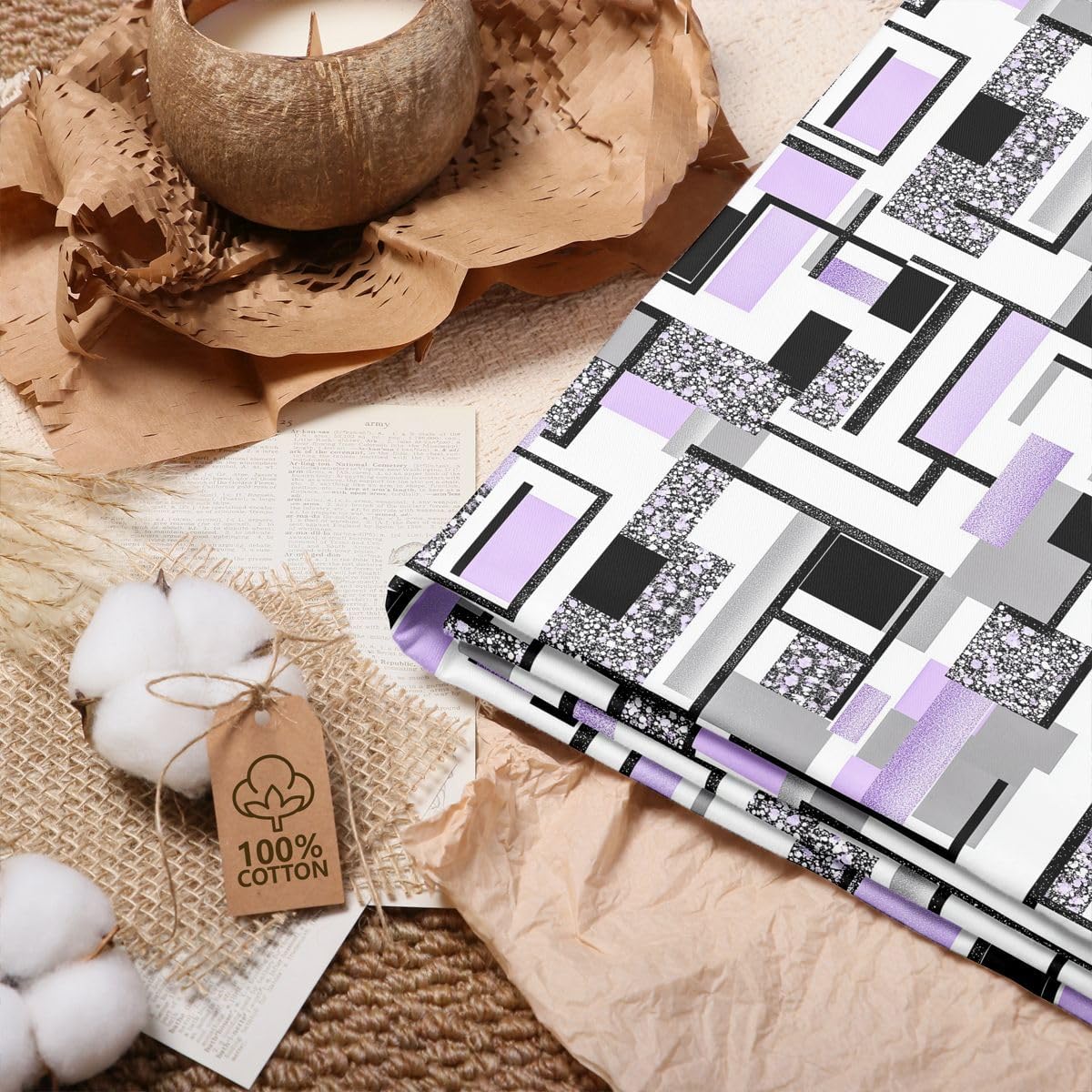 jejeloiu Purple Gray Cotton Fabric by The Yard 1 Yard