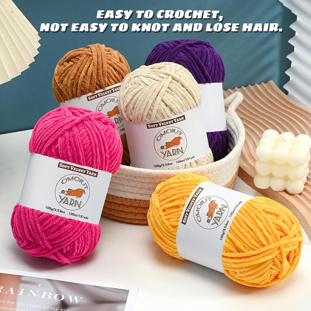 4 Pack Burgundy Fluffy Velvet Yarn for Crocheting, Chunky Chenille
