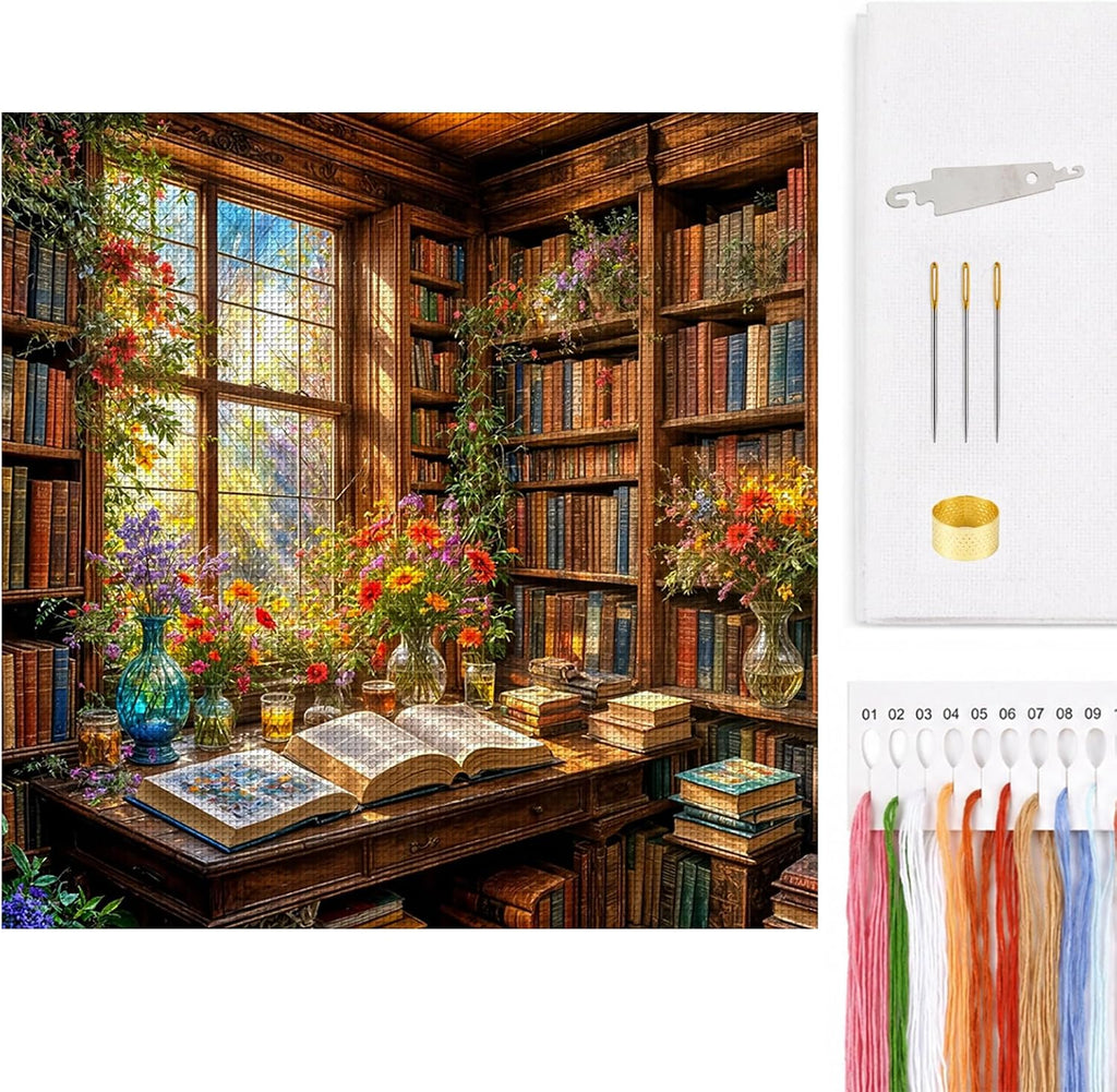 Cozy Study Castle Full 14CT DIY Counted Cross Stitch Kits Home Decor
