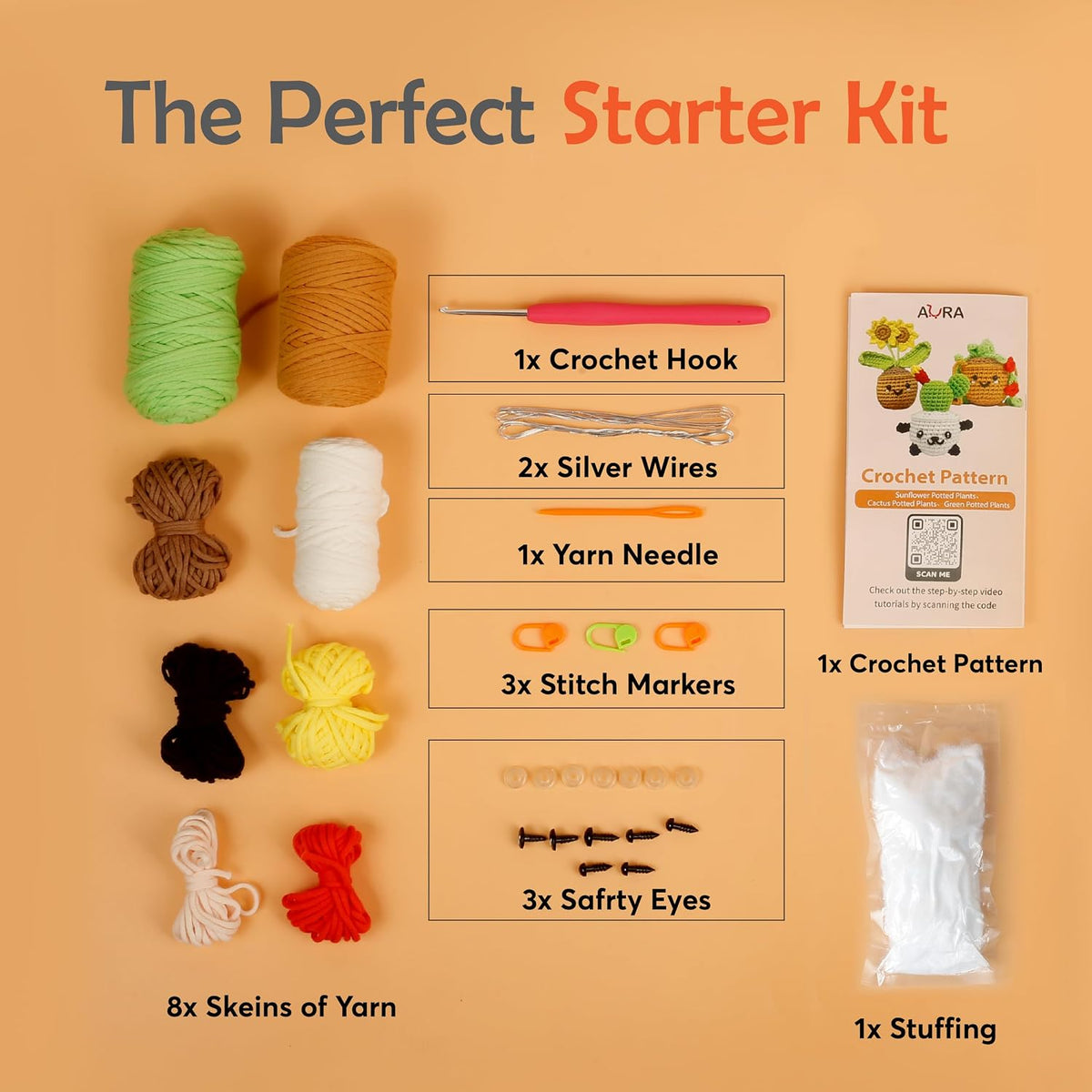 A-URA Learn to Crochet Kit for Beginners Kids and Adults, Premium 4