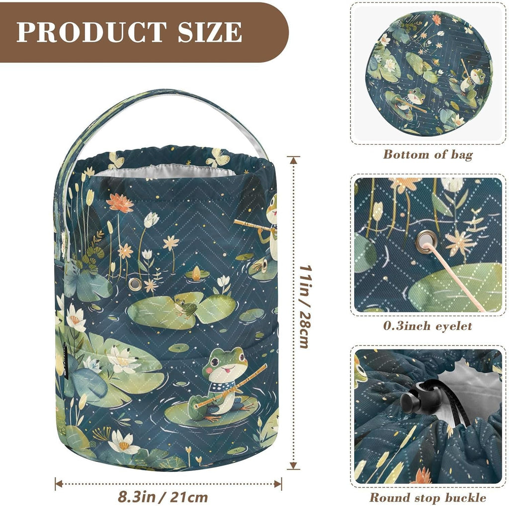 YETTASBIN Frog Lotus Yarn Storage Bag, Large Crochet Knitting Bag
