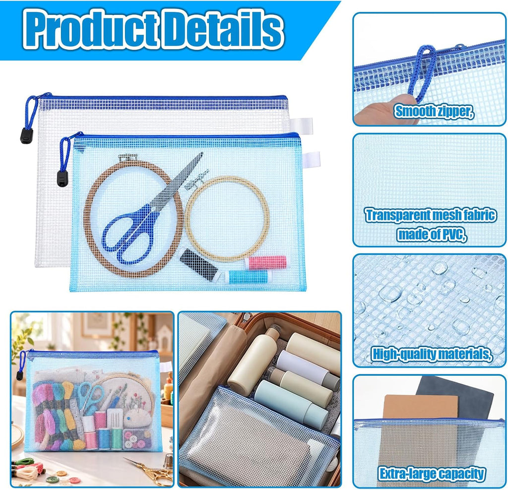 2 Pcs Needlepoint Project Bag Clear Mesh Zipper Pouch Bags Organizer