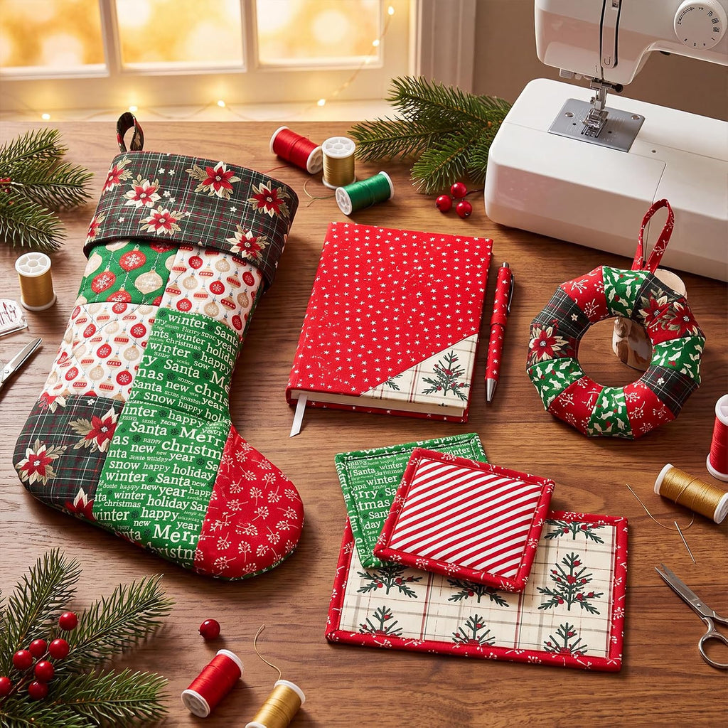 Tatuo 30 Pcs Christmas Cotton Fabric Squares 10 x 10 in Patchwork