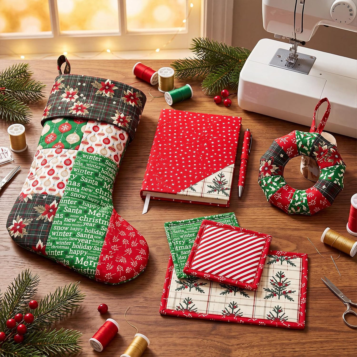 Tatuo 30 Pcs Christmas Cotton Fabric Squares 10 x 10 in Patchwork
