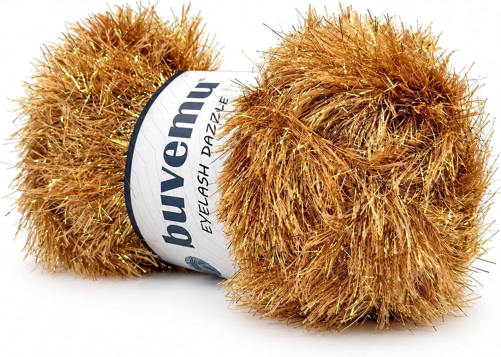 Eyelash Dazzle Yarn, Metallic Sparkle Fun Fur, Gold