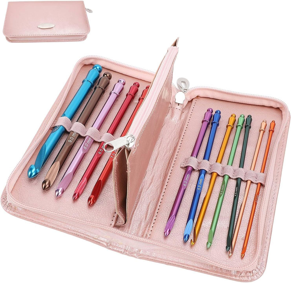 Crochet Hooks Set, 12PCS 3 to 10mm Ergonomic Aluminum Metal 15cm Long
