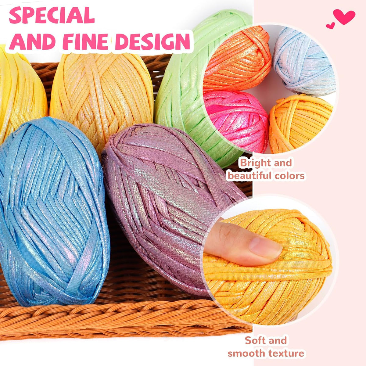 CAMAL 3 Skeins T Shirt Yarn Soft Tape Crochet Yarn Sparkle Metallic