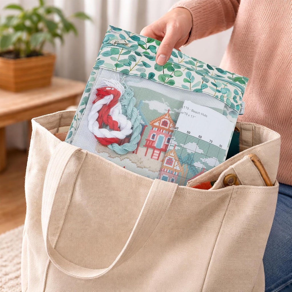 Hobby Gift Flat Project Pouch with Zipper Cotton Needlecraft Storage