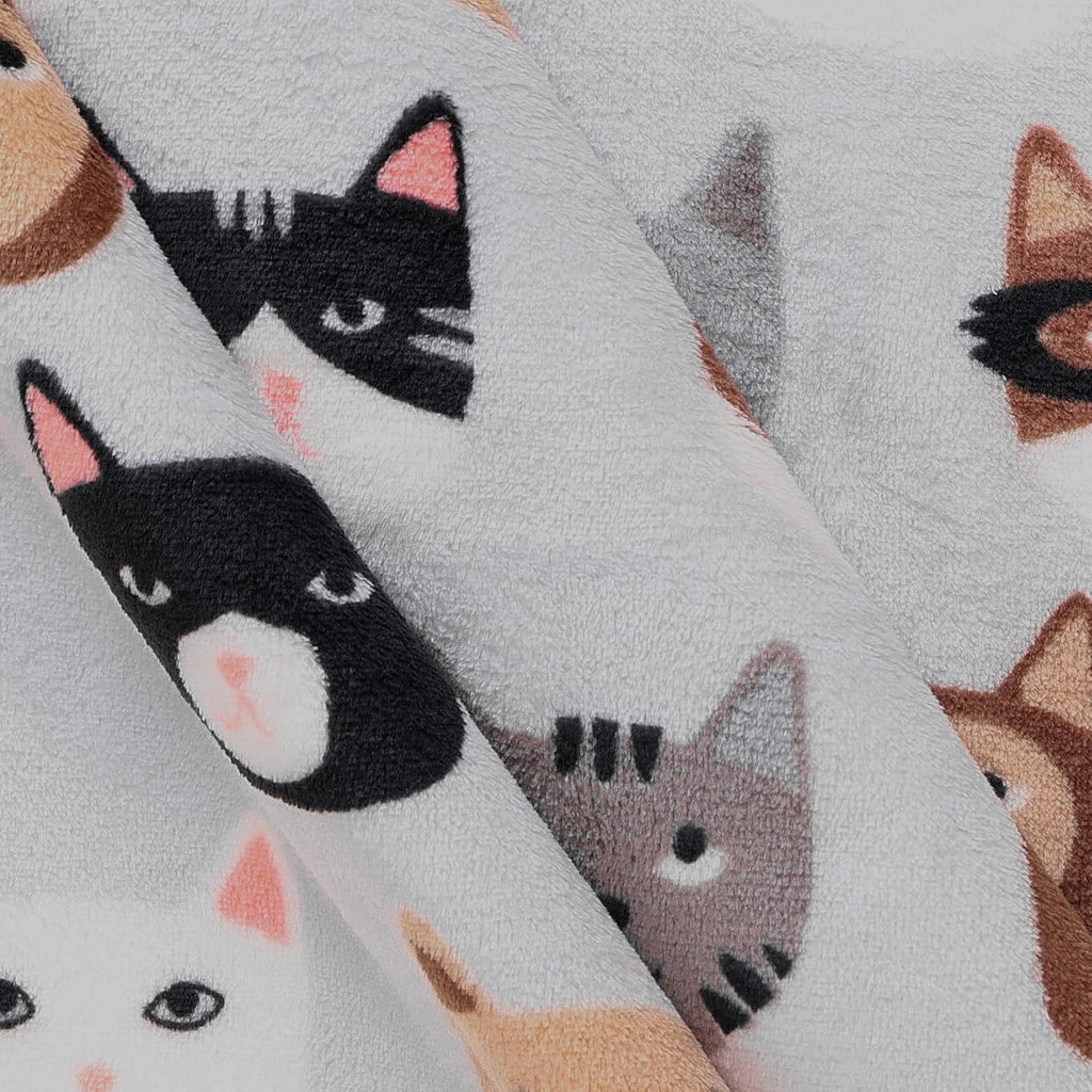 Mook Fabrics Cats Super Soft Velour Fleece, Grey Cut by The Yard