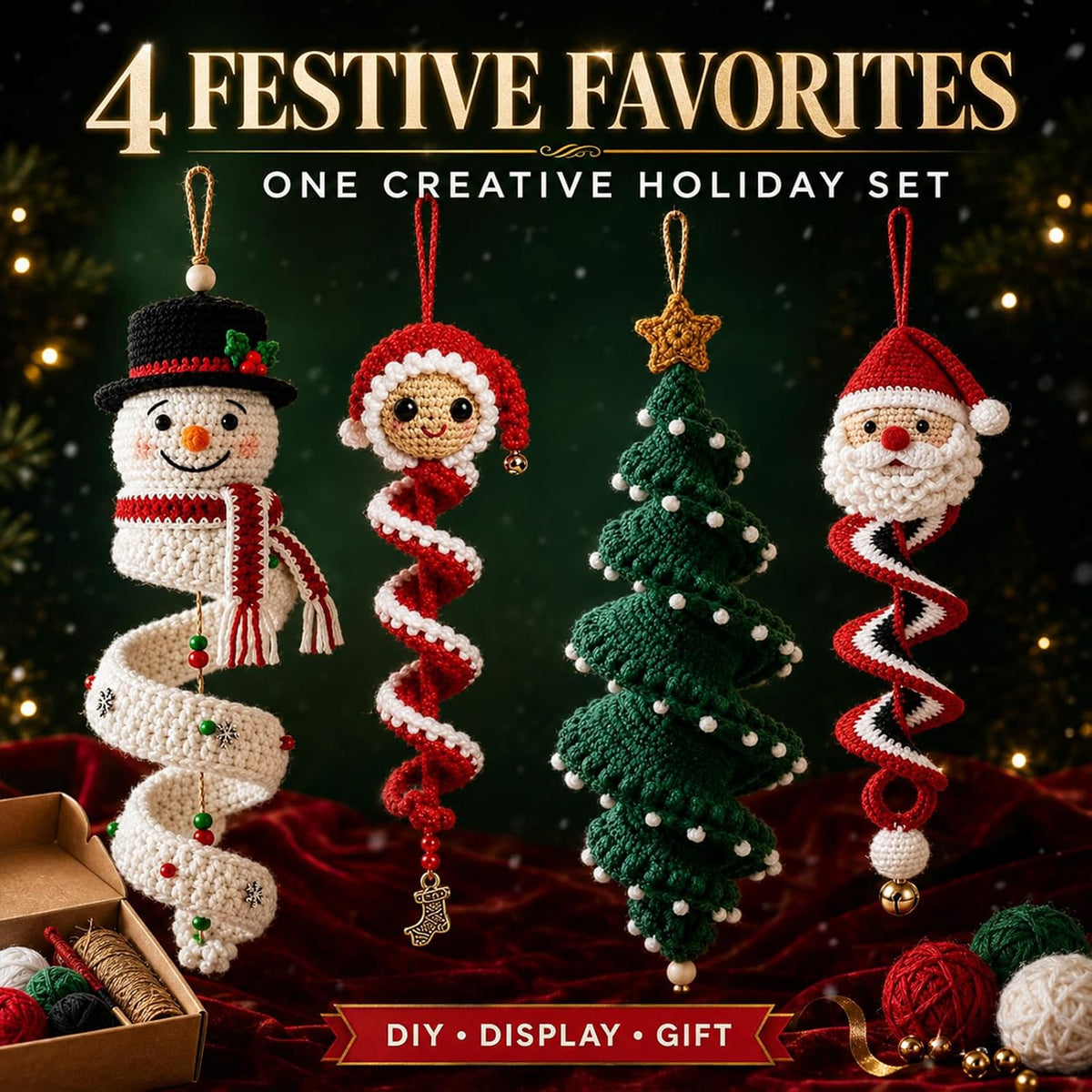 Crochet Snowman Spiral Ornament DIY Kit, Christmas Decoration