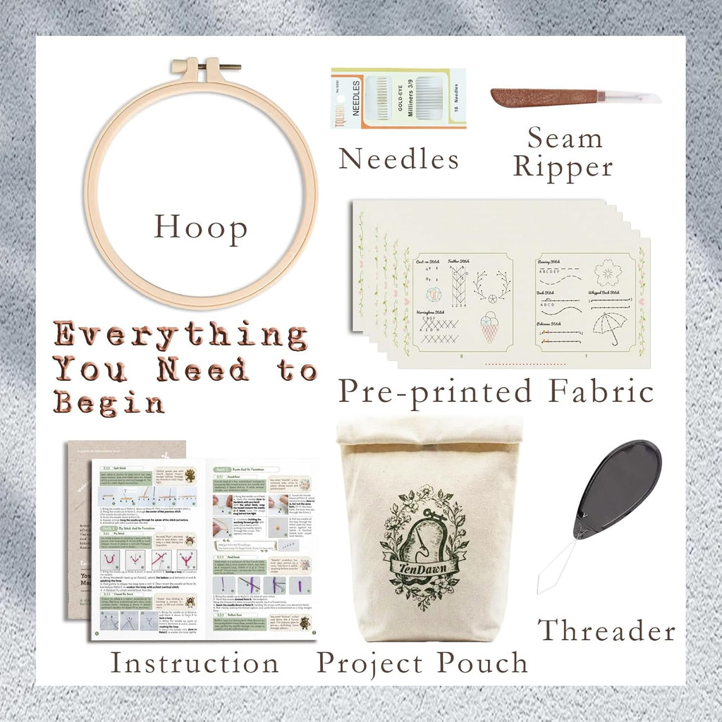 TenDawn Embroidery Stitch Book Kit for Beginners, 32 Essential