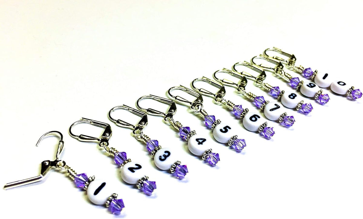Numbered Stitch Marker Set For Knitting and Crochet- Lilac