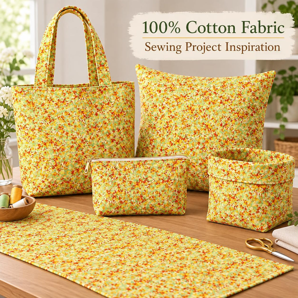 Orange Yellow Green Abstract Floral 100% Cotton Quilting Fabric by the