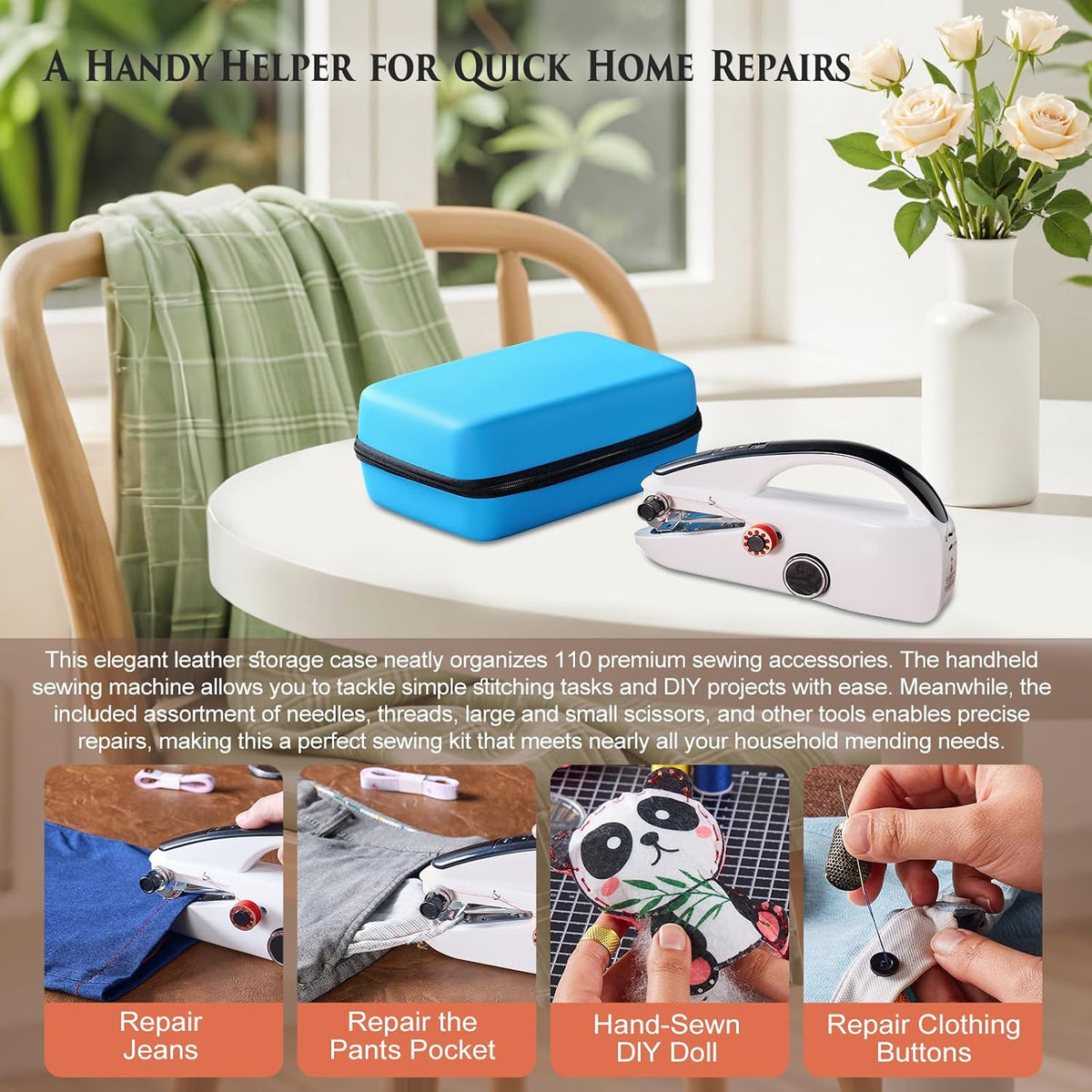 Handheld Sewing Machine Heavy Duty, with Blue Leather Storage Case and