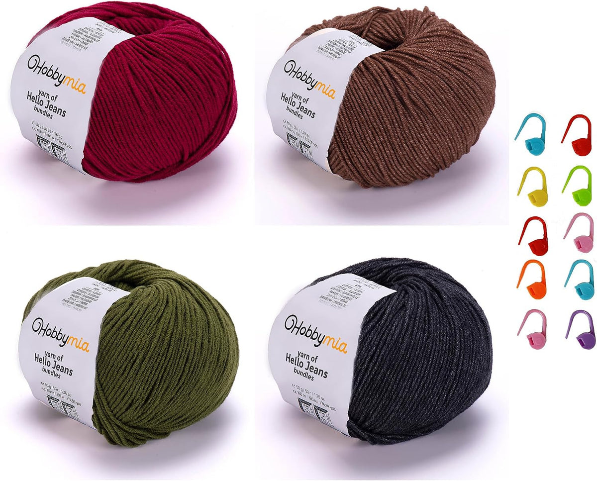 Cotton Yarn Bundle - 4 Multicolor Balls Soft Sport Weight Yarn for