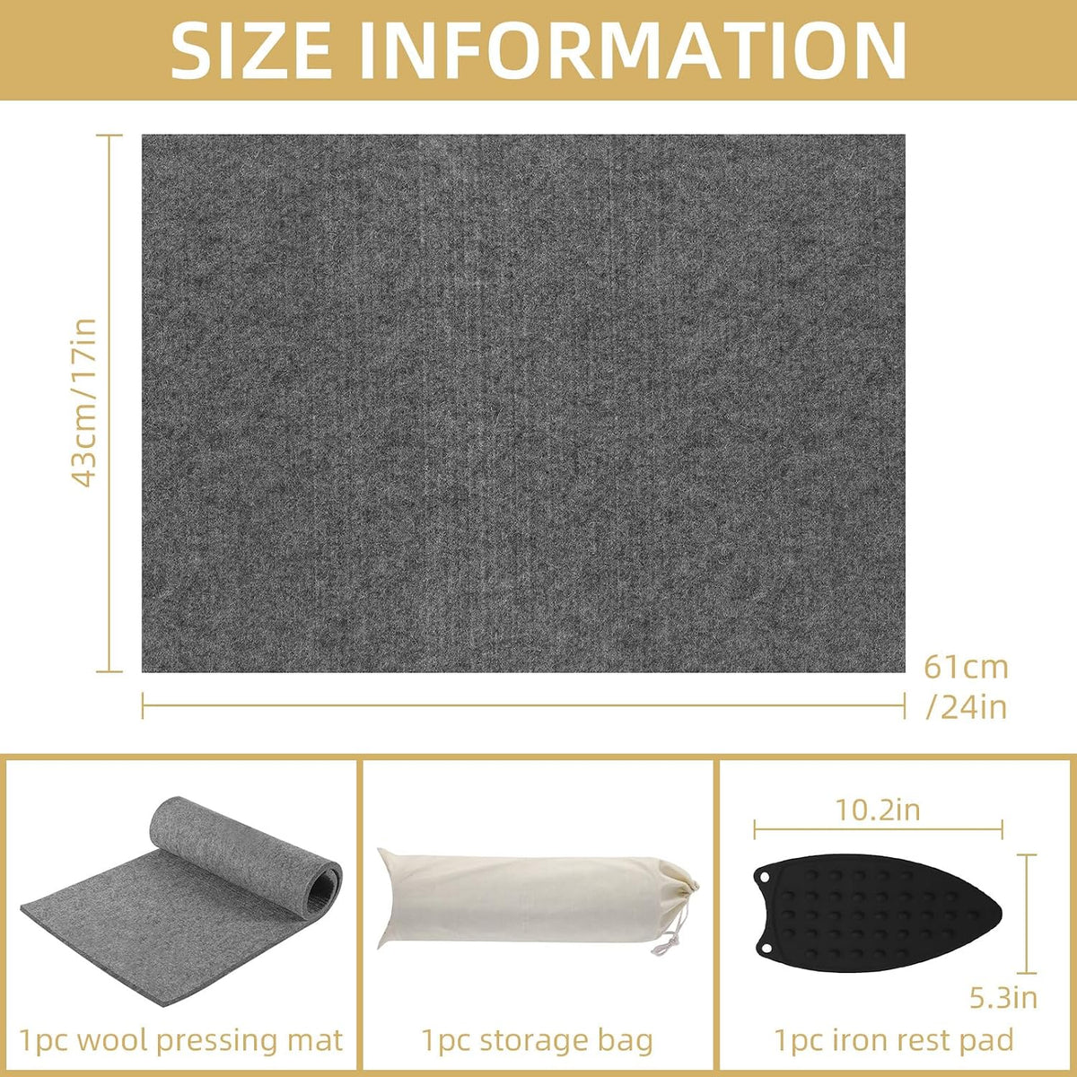 AiVeUao Wool Pressing Mat for Quilting, 24" X 17" Portable Felted Wool