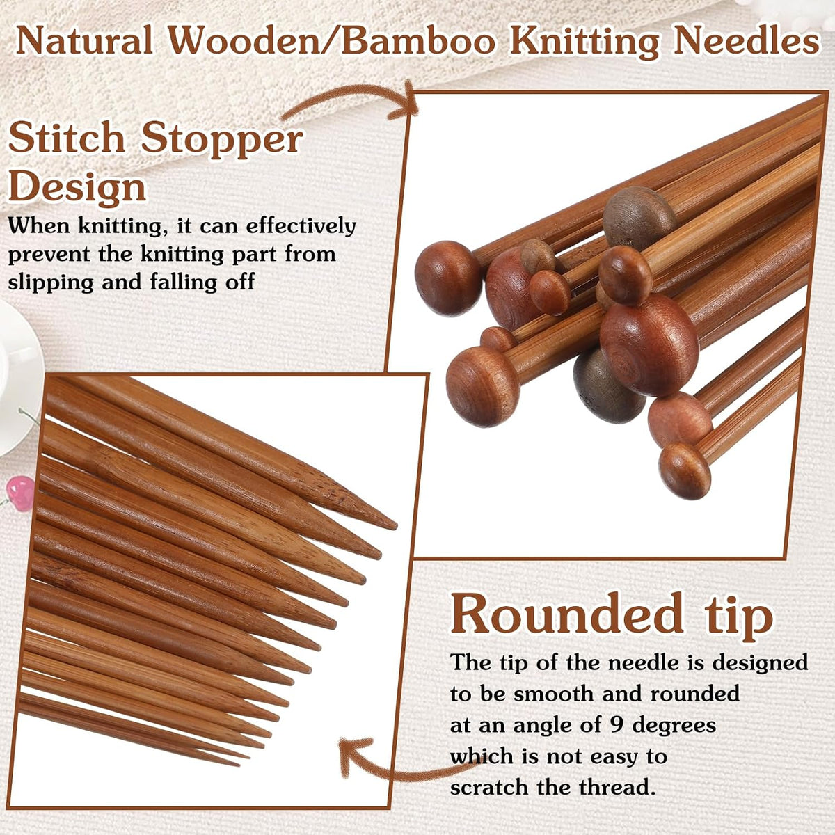 Elegaperma 7 Pairs Wooden Knitting Needles, Smooth Wood Knitting