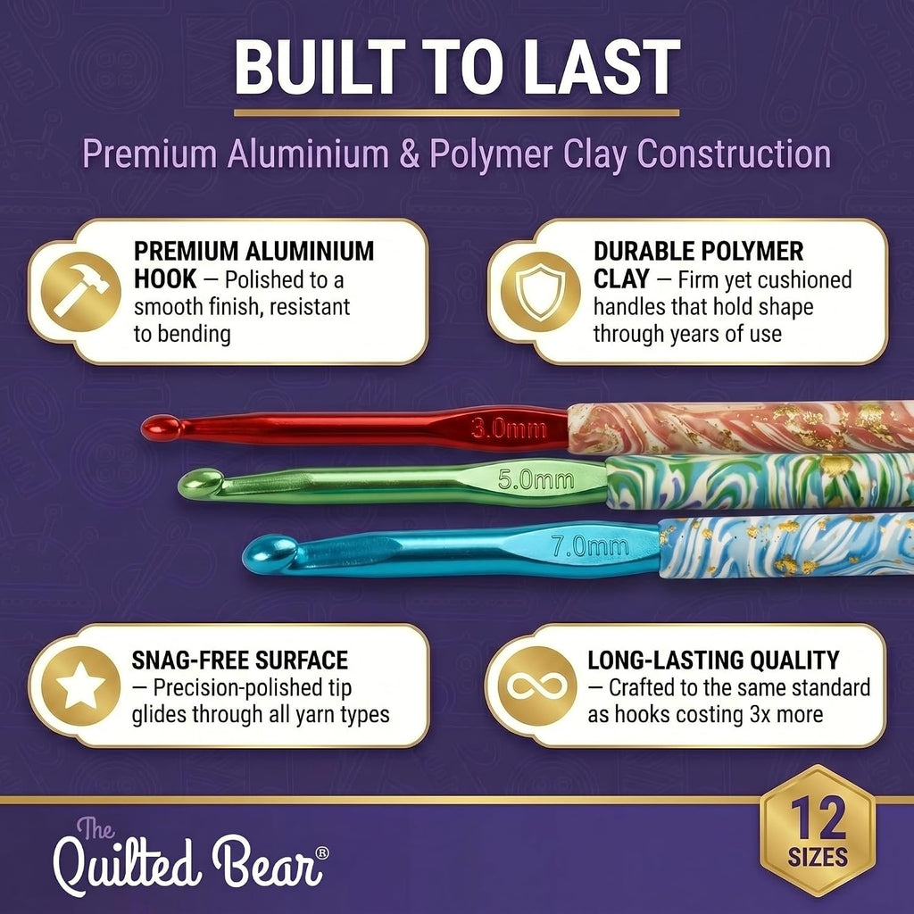The Quilted Bear Soft Touch Marble Crochet Hook Set, 12 Ergonomic