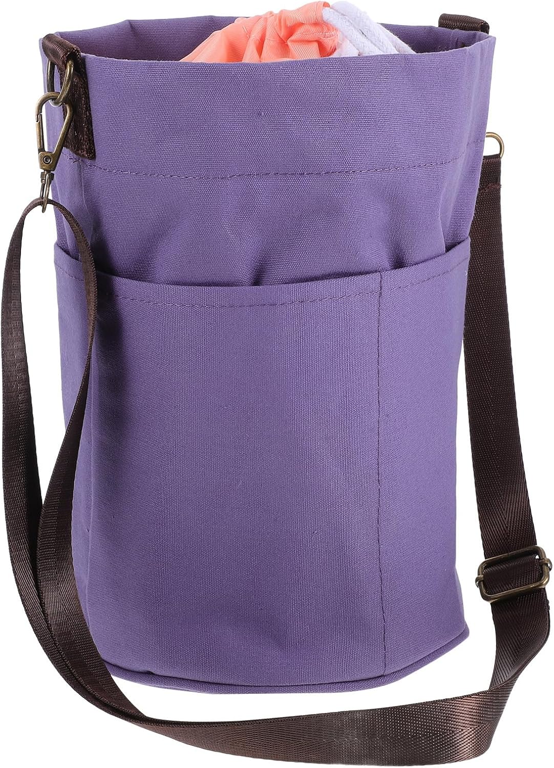 Purple Canvas Crochet Bag with Drawstring Closure for Travel Projects