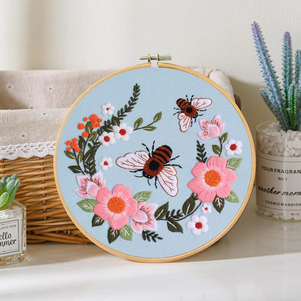 Santune 3 Pack Bee Embroidery Kit for Beginners Adult Cross Stitch