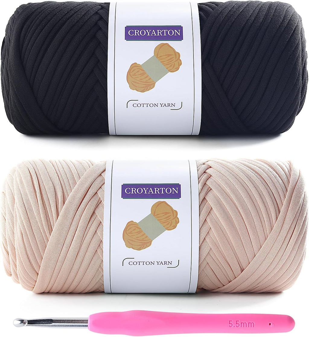 2 Pack T Shirt Yarn for Crocheting with 1 Crochet Hook, Elastic Tshirt