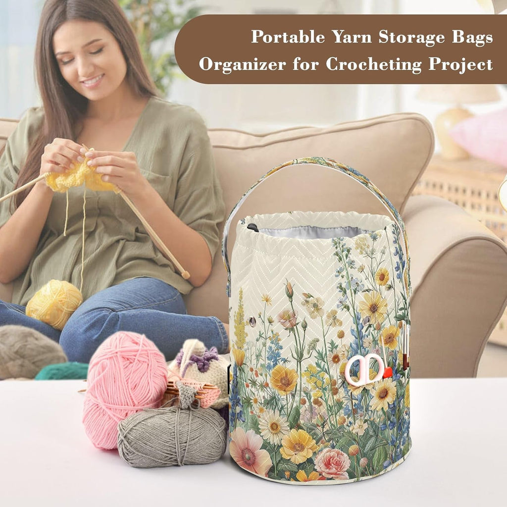 YETTASBIN Herbal Wildflower Yarn Storage Bag, Large Crochet Knitting