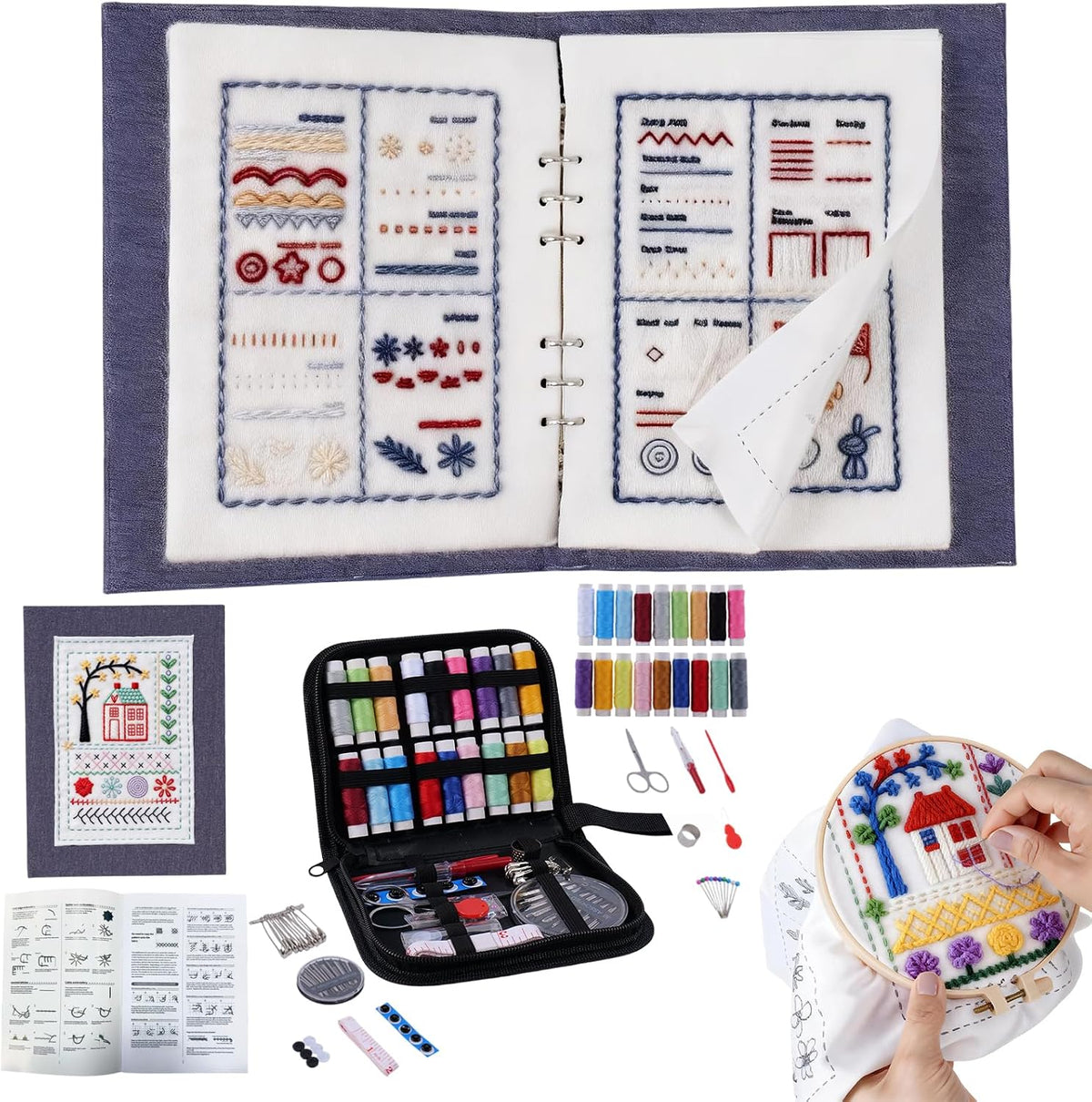 Udihch 86 PCS Embroidery Stitch Book Kit, Beginner Kit with 6 Inch