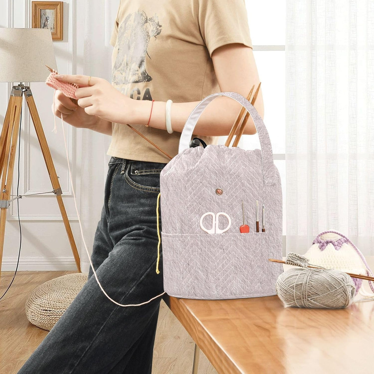 GuoChe Meat Solid Color Crochet Bags Crochet Yarn Storage Portable