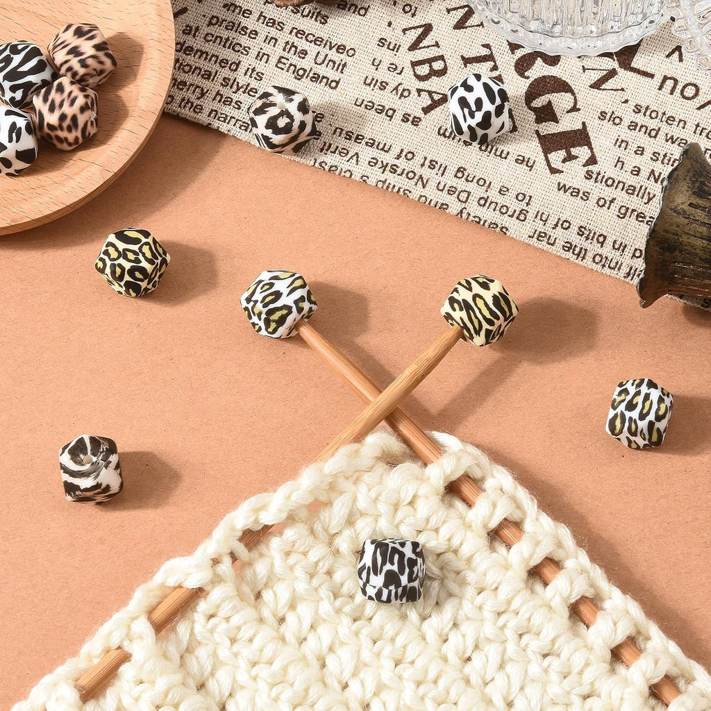 BEEFLYING Knitting Needle Stoppers Leopard Print, 4-11(3.5-8mm)