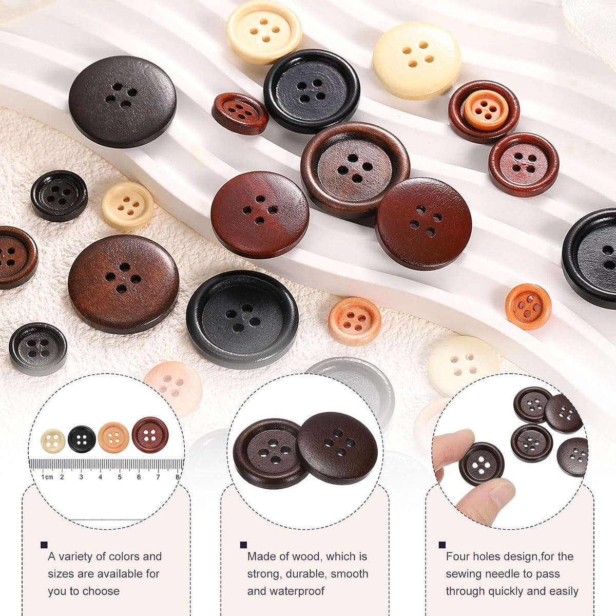 HARFINGTON 30pcs 32L Wooden Sewing Button 4/5"(20mm) 4 Holes Wood