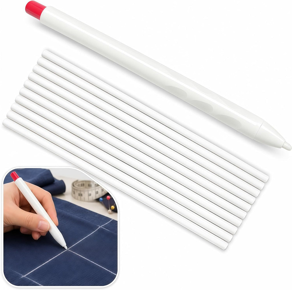 Tailors Fabric Chalk with 10 Refills, Heat Erasable Marker for Fabric