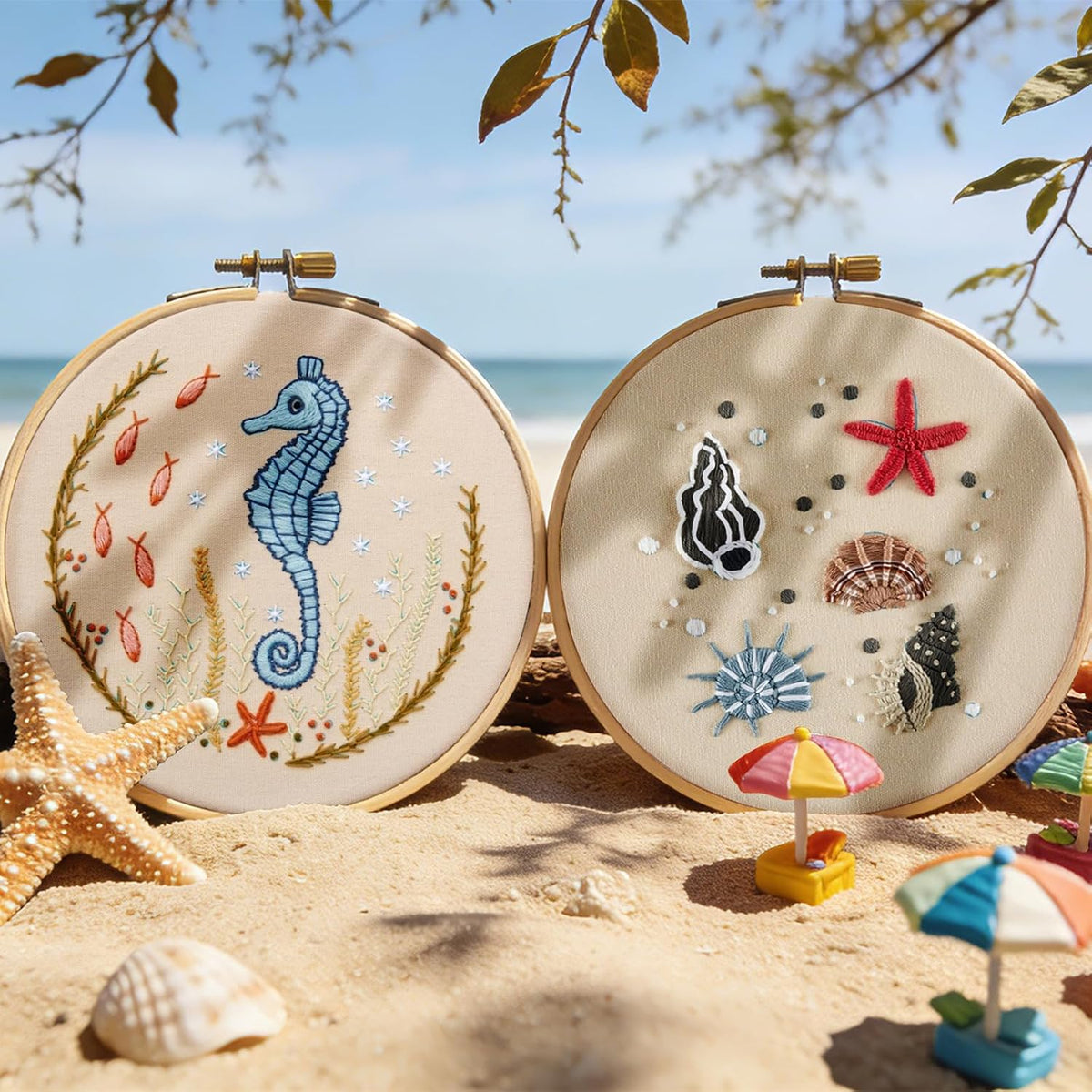 Beach Embroidery Kits for Beginners Adults, Coastal Hand Embroidery